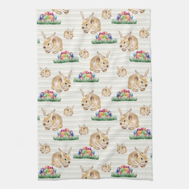 Easter bunny and colourful eggs tea towel (Vertical)