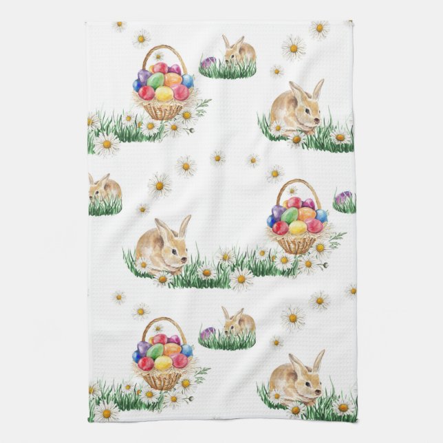 Easter bunny and colourful eggs tea towel (Vertical)