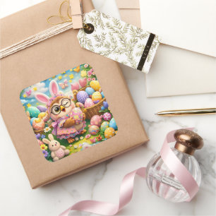 Easter bunny and colourful eggs whimsical sticker 