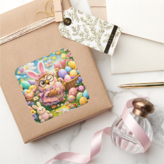 Easter bunny and colourful eggs whimsical sticker 
