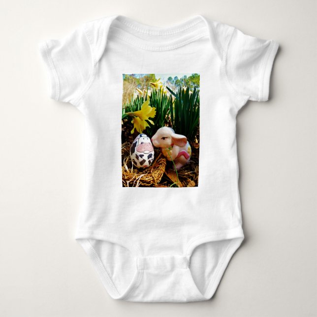 Easter Bunny and cow egg Baby Bodysuit (Front)