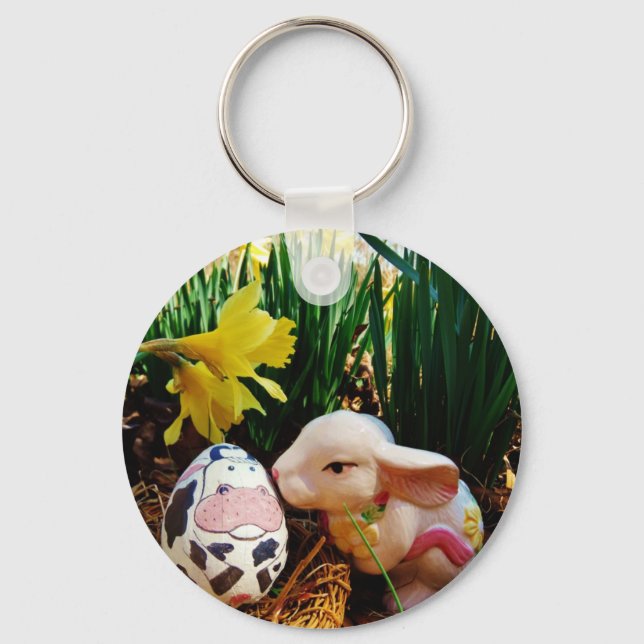 Easter Bunny and cow egg Key Ring (Front)