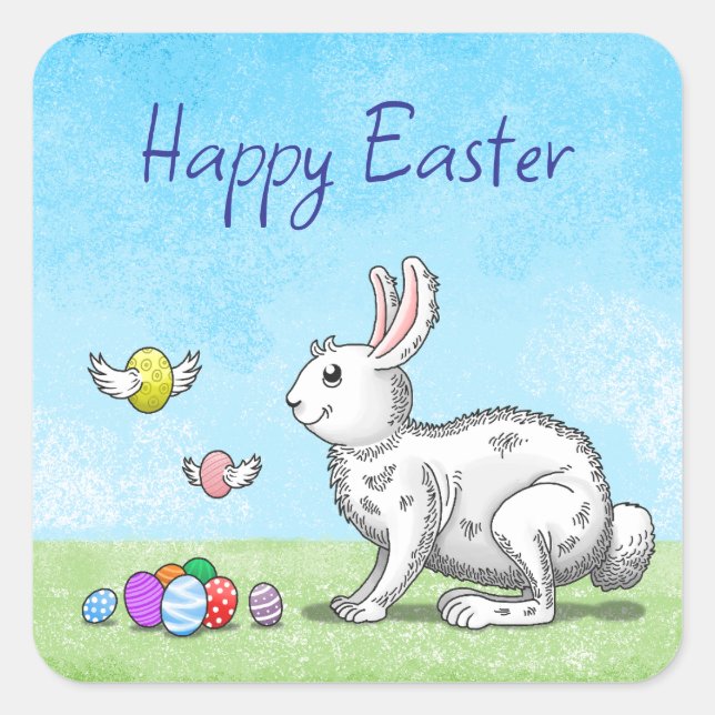 Easter Bunny and Easter Eggs Square Sticker (Front)