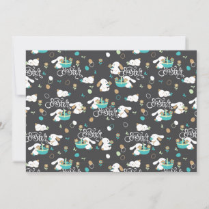 Easter Bunny and Egg Hunt Pattern on Midnight Invitation