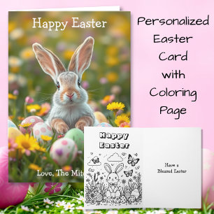 Easter Bunny and Eggs   Inside Coloring Page Card