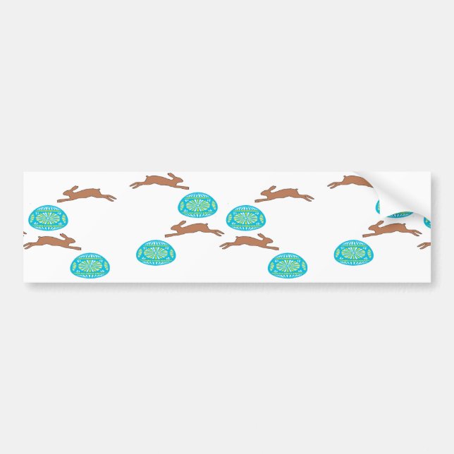 easter bunny and eggs on white bumper sticker (Front)