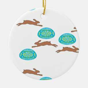 easter bunny and eggs on white ceramic tree decoration