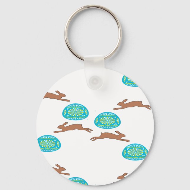 easter bunny and eggs on white key ring (Front)