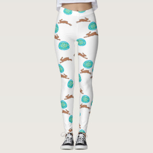 easter bunny and eggs on white leggings