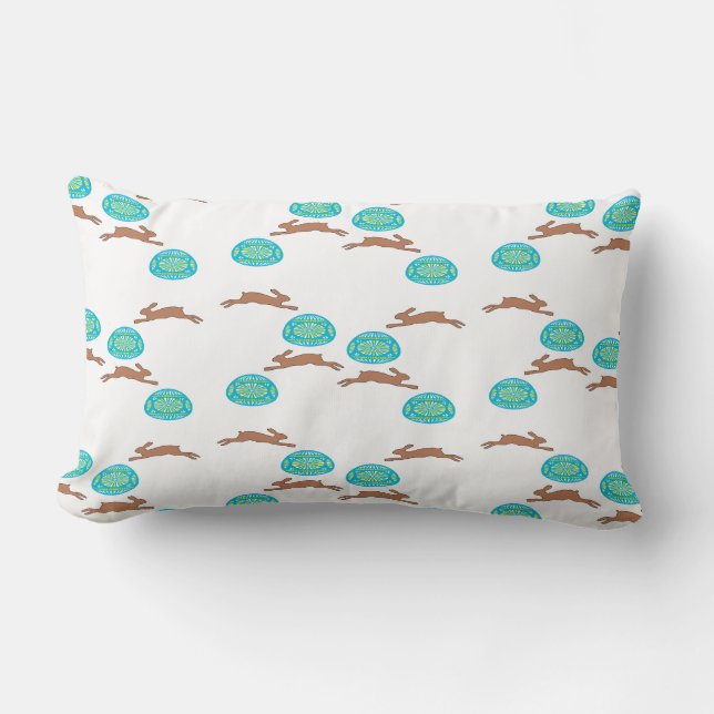 easter bunny and eggs on white lumbar cushion (Front)