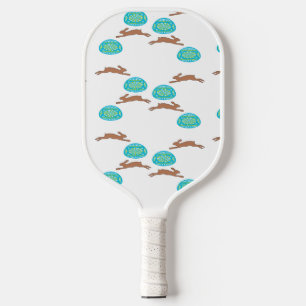Easter bunny and eggs on white pickleball paddle