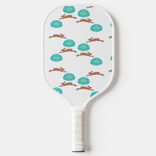 Easter bunny and eggs on white pickleball paddle (Front)