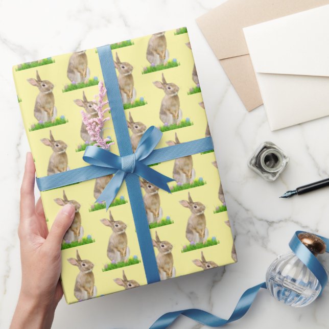 Easter Bunny and Eggs On Yellow Wrapping Paper (Gifting)