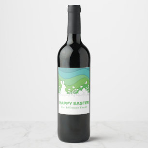 Easter bunny and eggs papercut 3d green nature wine label