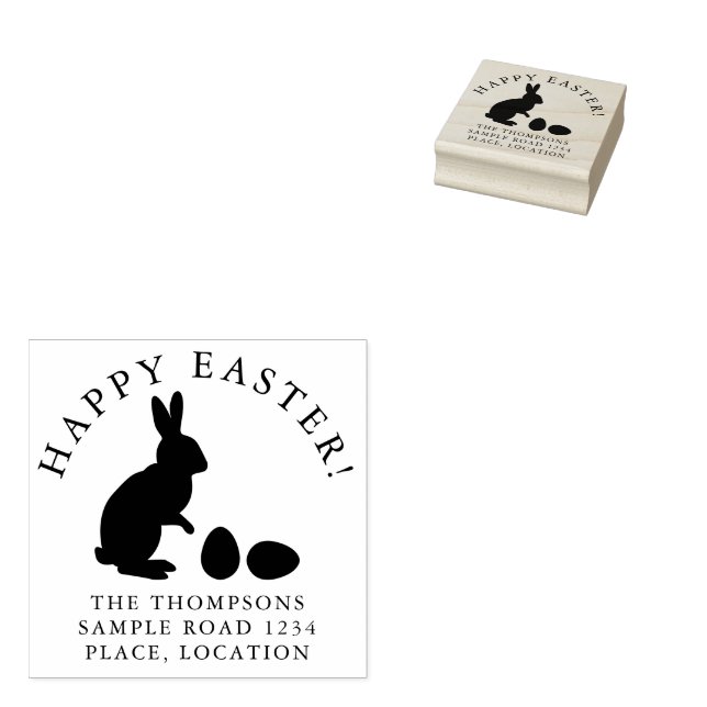 Easter Bunny And Eggs With Name And Address Rubber Stamp (Stamped)