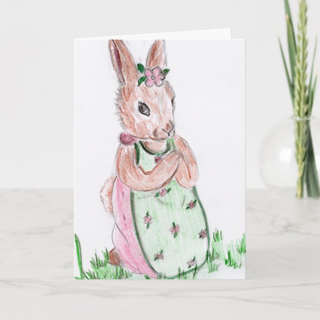 Easter Bunny and Flowers Holiday Card (Front)
