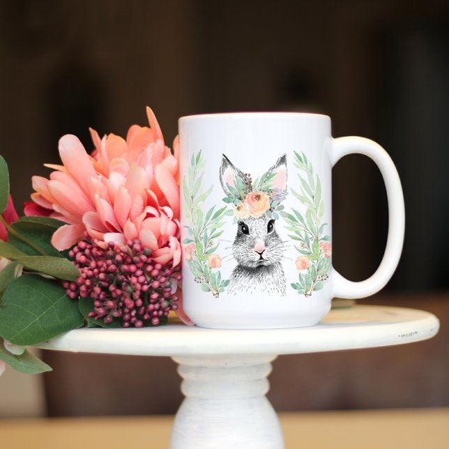 Easter Bunny and Flowers Watercolor Large Coffee Mug (Creator Uploaded)