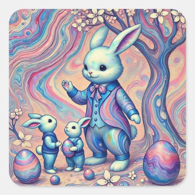  EASTER BUNNY and his children ~ Square Sticker (Front)