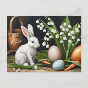 Easter Bunny and Lily of the Valley Flowers Holiday Postcard