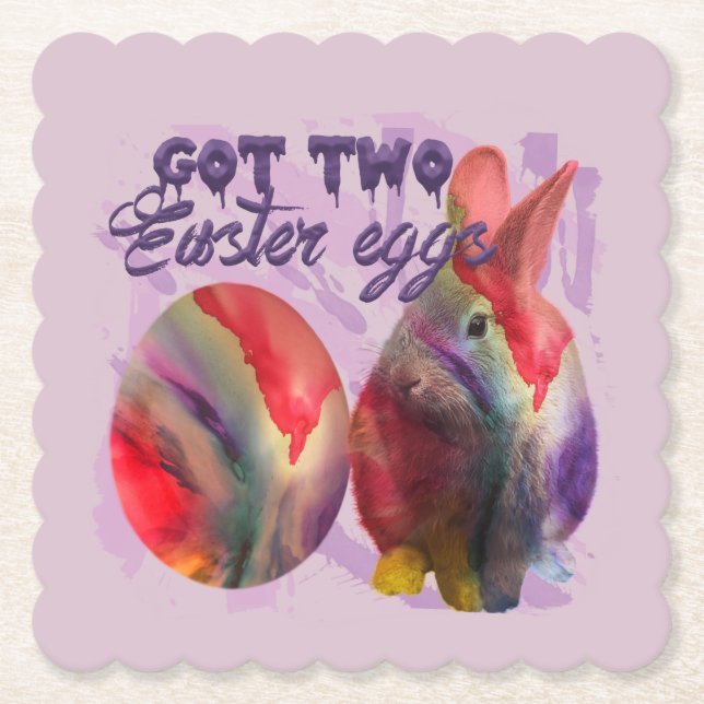 Easter Bunny And Painted Egg Paper Coaster (Front)