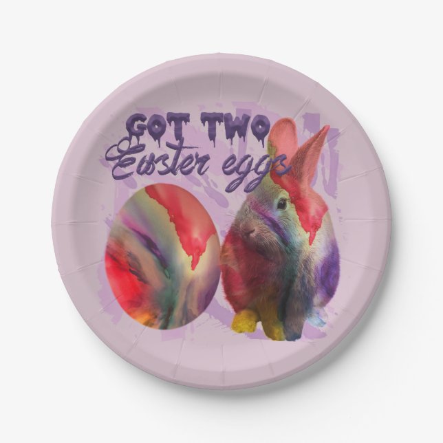 Easter Bunny And Painted Egg Paper Plate (Front)