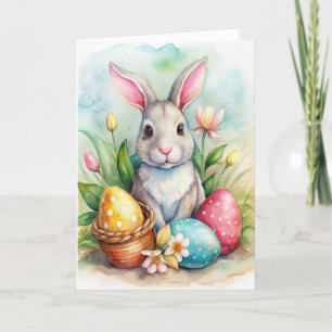 Easter bunny and painted eggs Holiday Card