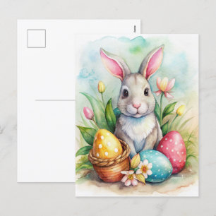 Easter bunny and painted eggs Holiday Card
