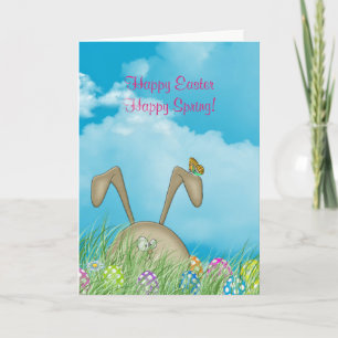 Easter bunny and polka dot eggs holiday card