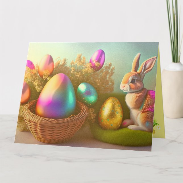 Easter Bunny And Shiny Eggs In A Basket Collection Card (Front)
