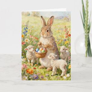 Easter Bunny and Spring Lambs Holiday Card