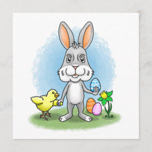 Easter bunny and the Yellow Chicken Holiday Card