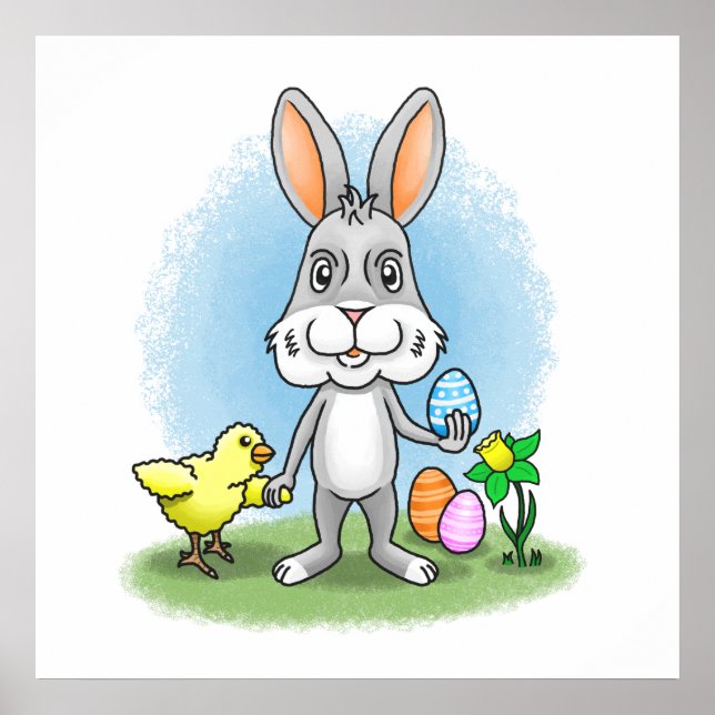Easter bunny and the Yellow Chicken Poster (Front)