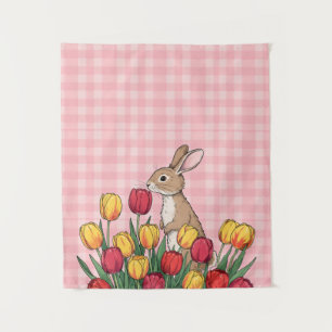 Easter Bunny and Tulips Tapestry - Rustic Home