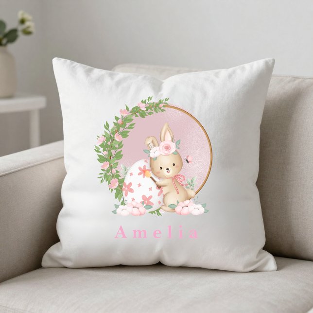Easter Bunny at Garden Personalised Throw Pillow (Creator Uploaded)