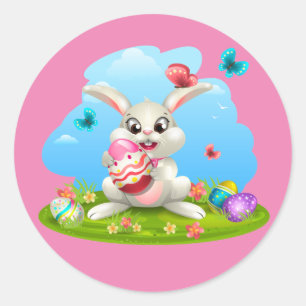 Easter Bunny Background Classic Round Sticker