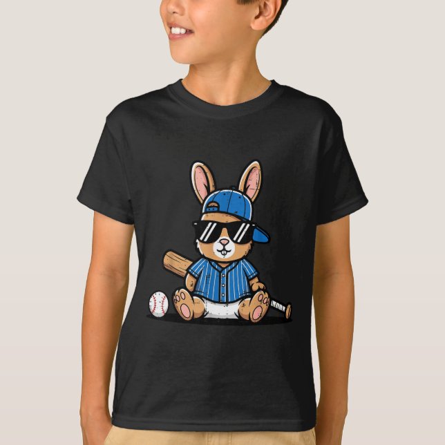 Easter bunny baseball cap ball bat cute rabbit T-Shirt (Front)
