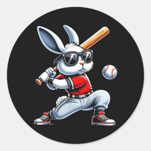 Easter Bunny Baseball Player Batter Rabbit Boys Classic Round Sticker