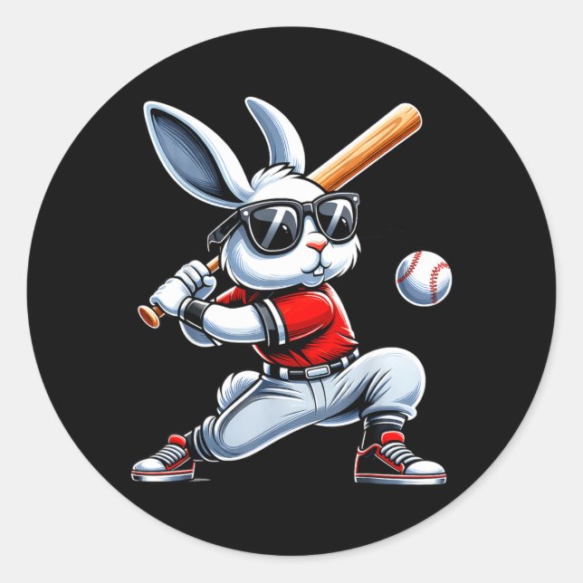 Easter Bunny Baseball Player Batter Rabbit Boys Classic Round Sticker (Front)
