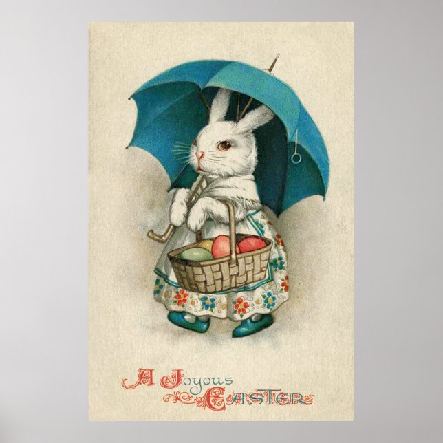 Easter Bunny Basket Colored Egg Umbrella Poster (Front)