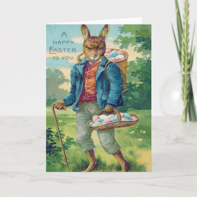 Easter Bunny Basket Coloured Egg Holiday Card (Front)