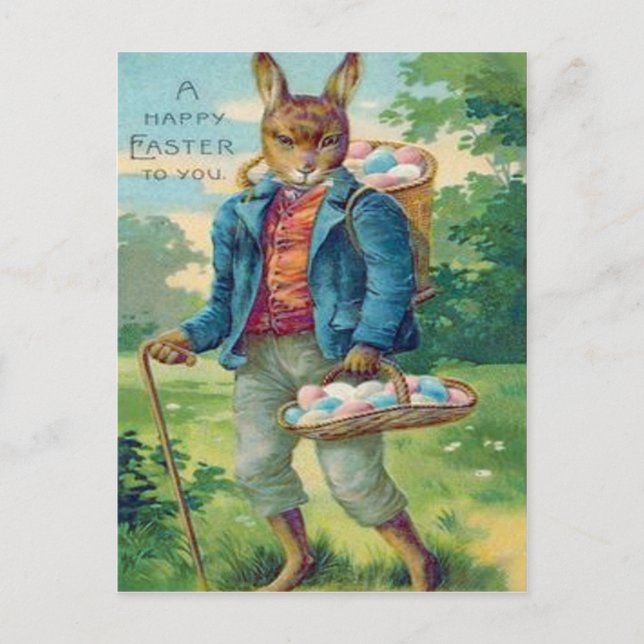 Easter Bunny Basket Coloured Egg Holiday Postcard (Front)