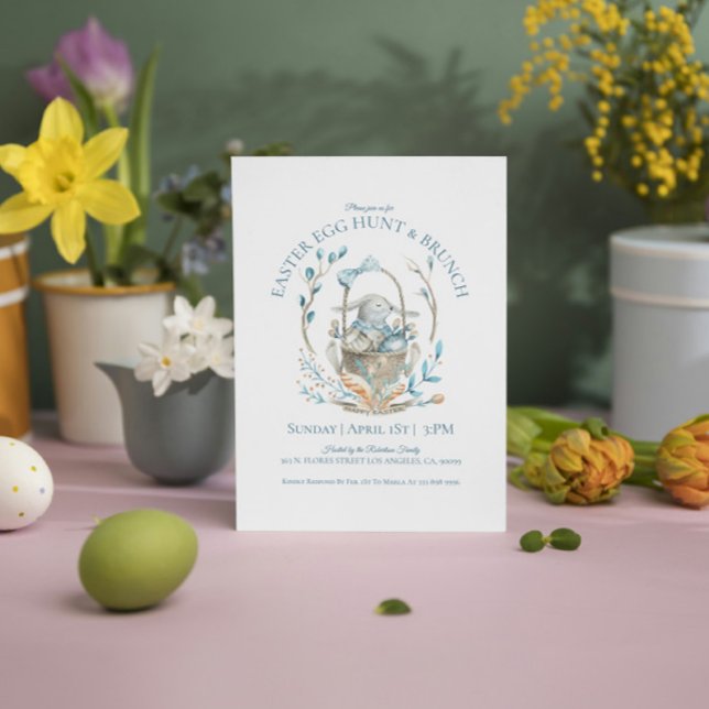Easter bunny basket egg hunt & easter brunch invit thank you card (Creator Uploaded)