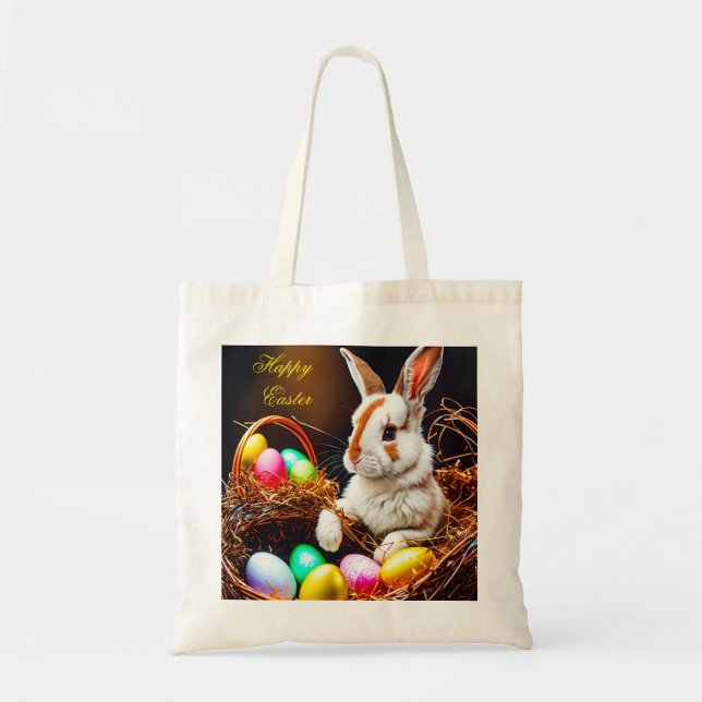 Easter Bunny Basket & Eggs Tote Bag (Front)