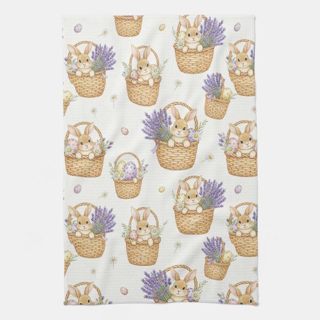 Easter Bunny Basket Pastel Egg Pattern Tea Towel (Vertical)