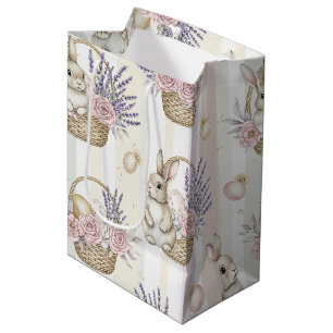 Easter Bunny Basket Pastel Gold Stripe Medium Gift Bag