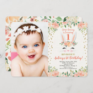 Easter bunny birthday invitation peaches and cream