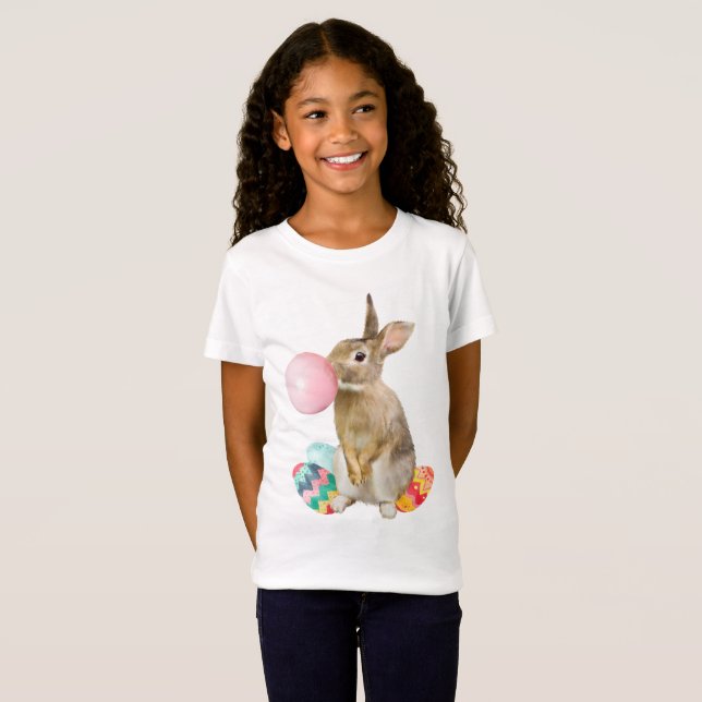 Easter Bunny Blowing Bubble Gum Eggs T-Shirt (Front Full)