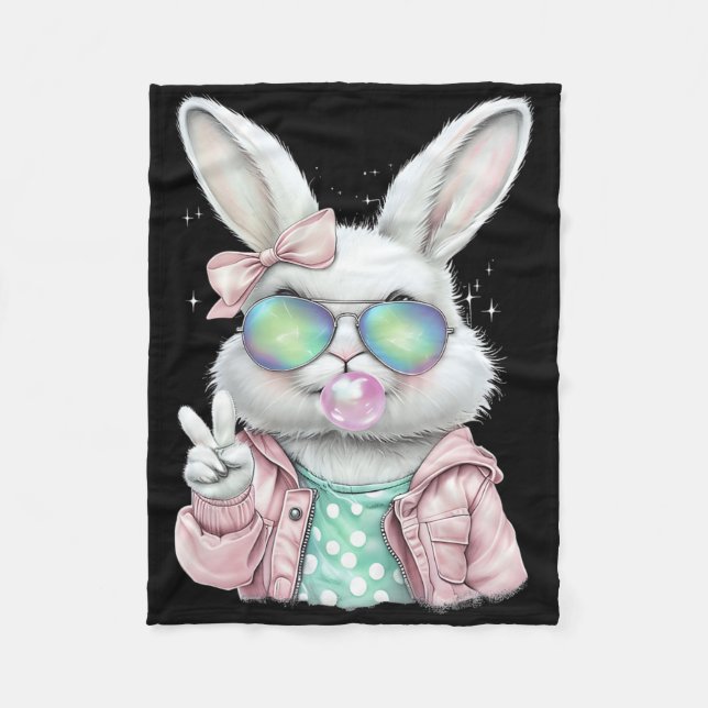 Easter Bunny Blowing Bubble Happy Easter Bunny Coq Fleece Blanket (Front)