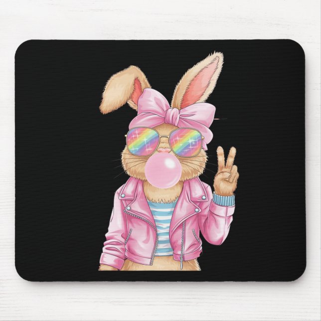 Easter Bunny Blowing Bubble Happy Easter Bunny Coq Mouse Pad (Front)