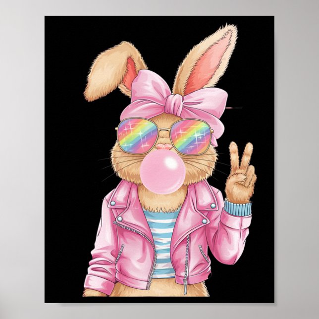 Easter Bunny Blowing Bubble Happy Easter Bunny Coq Poster (Front)